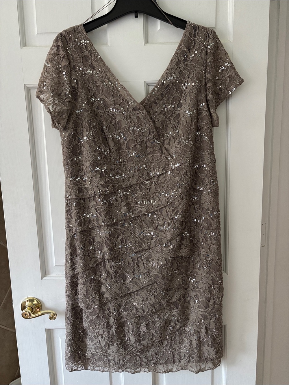 Scarlett Taupe Lace Midi Dress with Sequins